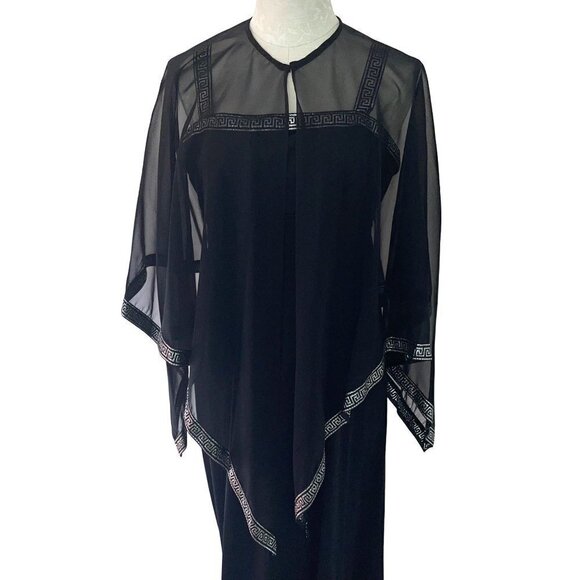 Vintage Womens Maxi Dress Cape Set Black Size Medium 70s Empire Waist Greek Trim - Picture 6 of 16